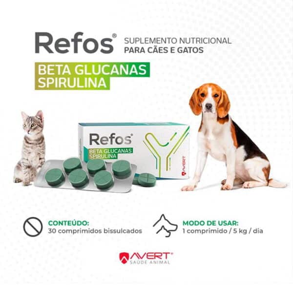 PetStore.com.br Sua Pet Online | Suplemento Nutricional Avert Refos Beta Glucanas Spirulina - 30 Comprimidos