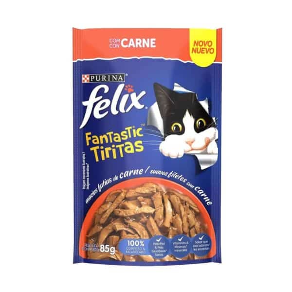 PetStore.com.br Sua Pet Online | Sachê Felix Fantastic Gatos Adultos Tirinhas de Carne Purina 85g - 15un