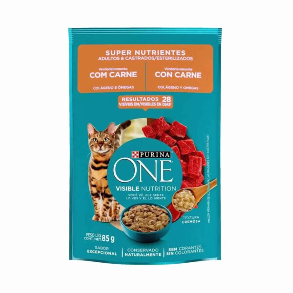 PetStore.com.br Sua Pet Online | Sachê Purina One Gatos Adultos e Castrados Carne Super Nutrientes Nestlé Purina 85g - 15un
