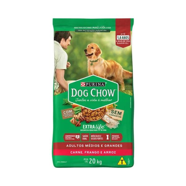 PetStore.com.br Sua Pet Online | Ração Dog Chow Cães Adultos Carne e Frango Raças Médias e Grandes Nestlé Purina 20kg