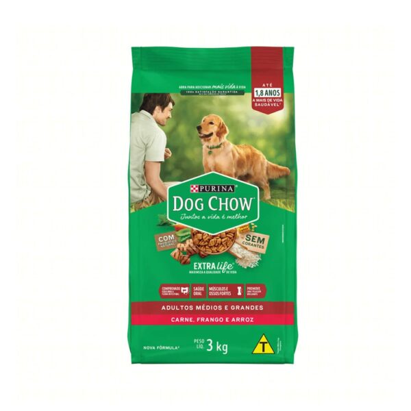 PetStore.com.br Sua Pet Online | Ração Dog Chow Cães Adultos Carne e Frango Raças Médias e Grandes Nestlé Purina 3kg