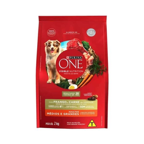 PetStore.com.br Sua Pet Online | Ração Purina One Frango e Carne para Cães Adultos Raças Médias e Grandes Nestlé Purina 2kg