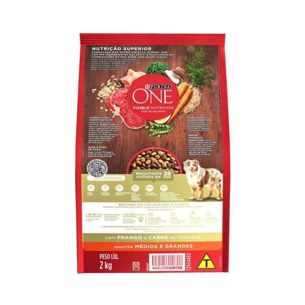 PetStore.com.br Sua Pet Online | Ração Purina One Frango e Carne para Cães Adultos Raças Médias e Grandes Nestlé Purina 2kg