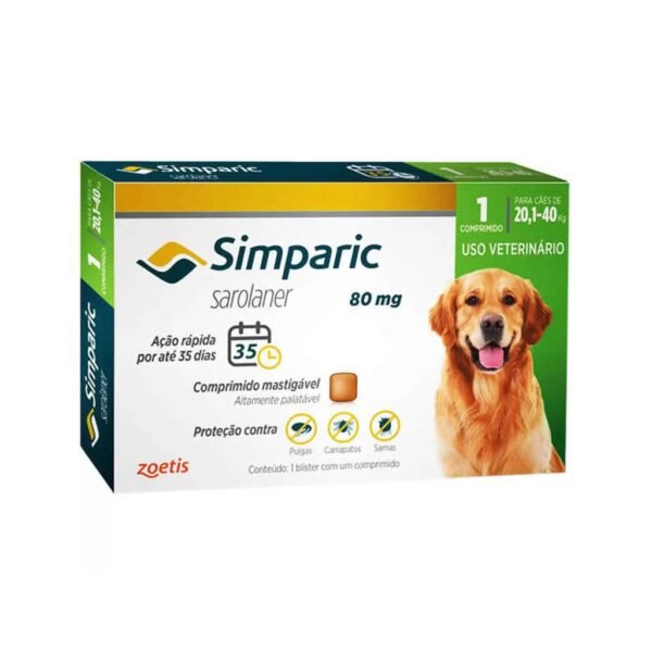 PetStore.com.br Sua Pet Online | Antipulgas Simparic 80mg Zoetis para Cães de 20,1 a 40kg 1 comprimido