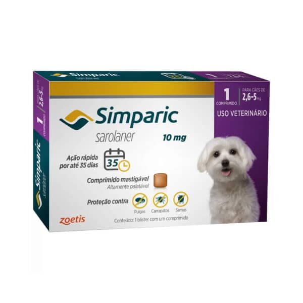 PetStore.com.br Sua Pet Online | Antipulgas Simparic 10mg Zoetis para Cães de 2,6 a 5kg 1 comprimido