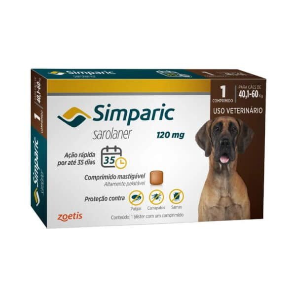 PetStore.com.br Sua Pet Online | Antipulgas Simparic 120mg Zoetis para Cães de 40,1 a 60kg 1 comprimido