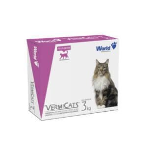 Vermífugo VermiCats Plus World 600mg para Gatos de 3kg 4 comprimidos World Veterinária