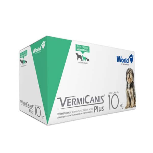 Vermífugo VermiCanis Plus World 800mg para Cães de 10kg Display com 10 um de 4 comprimidos World Veterinária