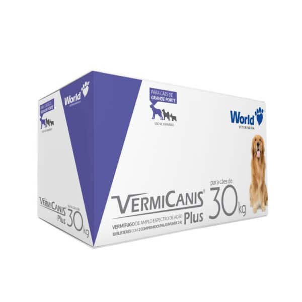 Vermífugo VermiCanis Plus World 2,4g para Cães de 30kg Display com 10un de 2 comprimidos World Veterinária