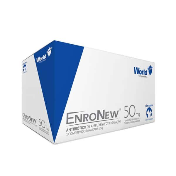 Antibiótico EnroNew 50mg para Cães e Gatos de até 10kg Display 15un de 10 comprimidos World Veterinária