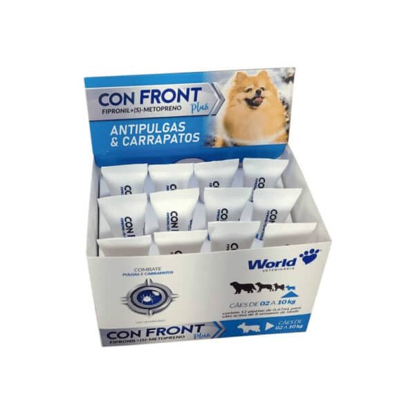 Antipulgas e Carrapatos ConFront Plus para Cães de 2 a 10 Kg Display com 12 Pipetas 0,67ml World Veterinária