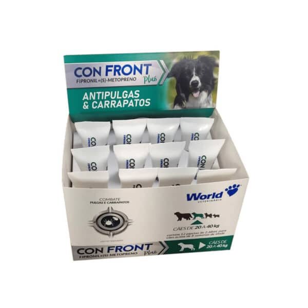 Antipulgas e Carrapatos ConFront Plus para Cães de 20 a 40 Kg Display com 12 Pipetas 2,68ml World Veterinária