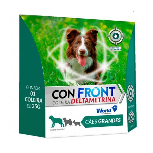 Coleira Antiparasitária ConFront Deltametrina 25g para Cães Grande Porte World Veterinária