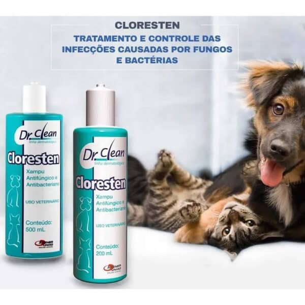 PetStore.com.br Sua Pet Online | Shampoo Cloresten Antifúngico e Bacteriano Dr.Clean Cães e Gatos 500ml